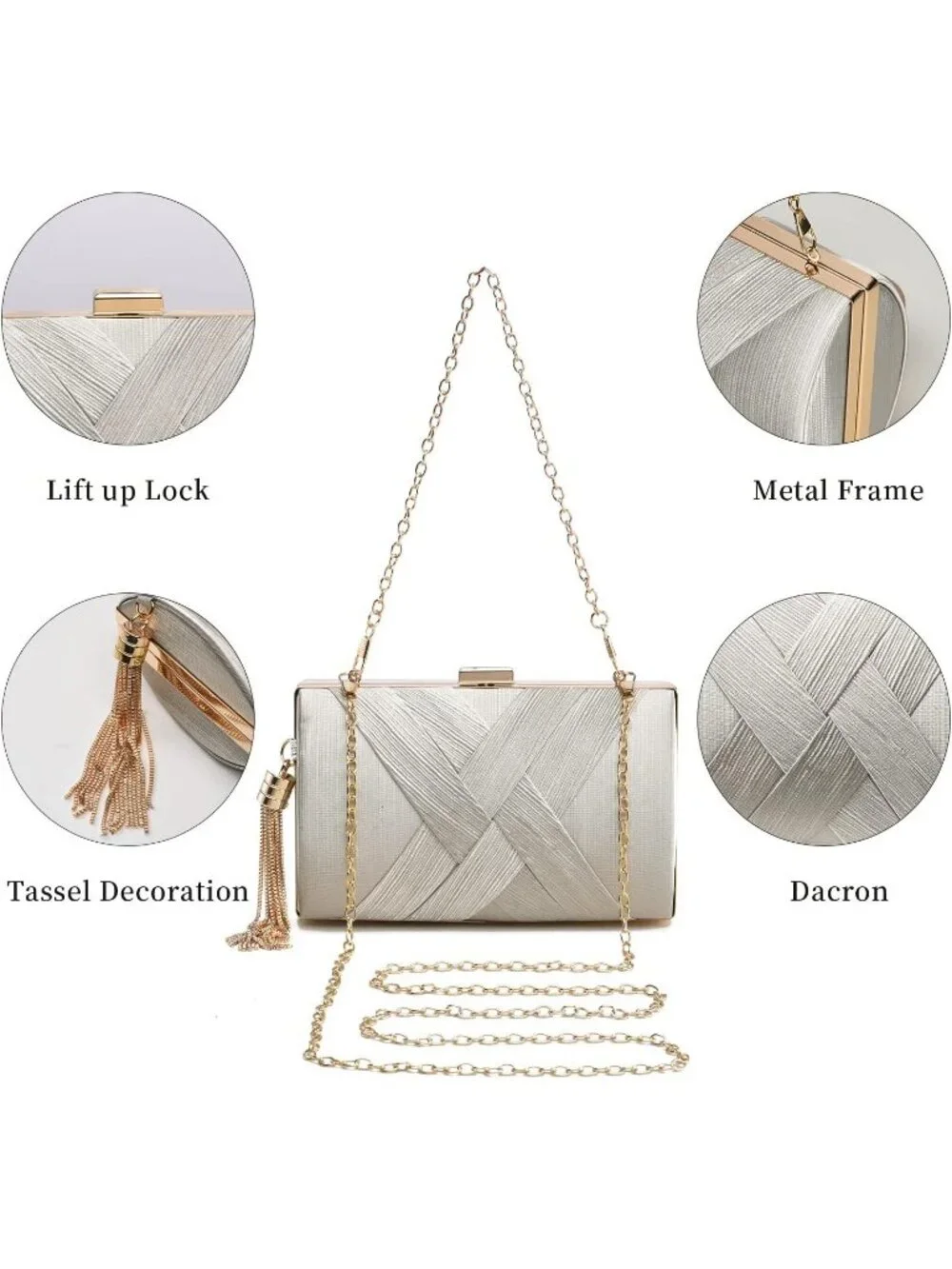 Women's Sliver Gold Tassel Clutch Purse Imported Crossbody Shoulder Bag